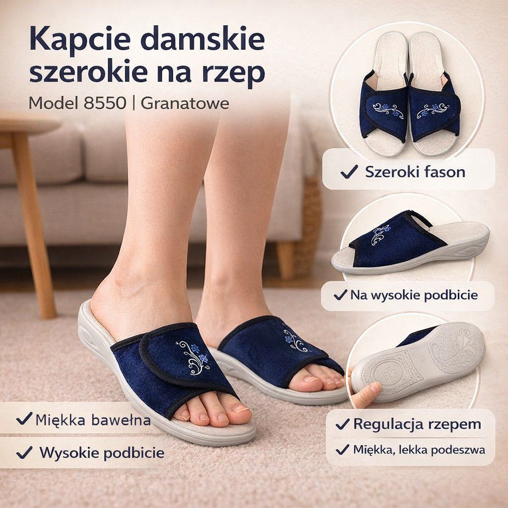 Kapcie damskie na rzep 8550 – wygodne dopasowanie